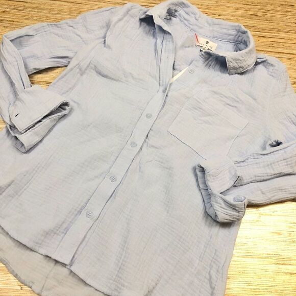 JJ-54 Socialite button front textured top BLUE size S new - Picture 1 of 1